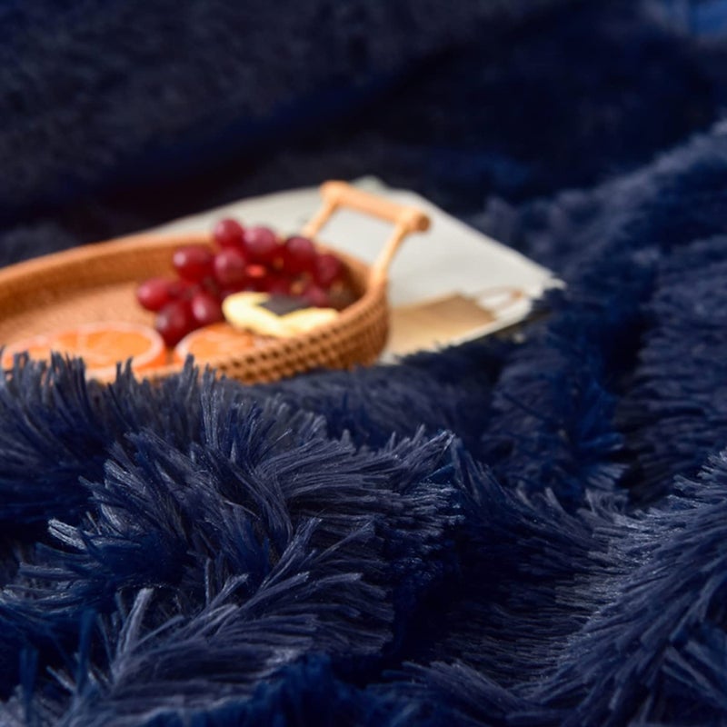 MorroMorn 5 PCS Shaggy Duvet Cover Bedding Set - Long Faux Fur Luxury Ultra Soft (Navy, Full/Queen) - Image 3